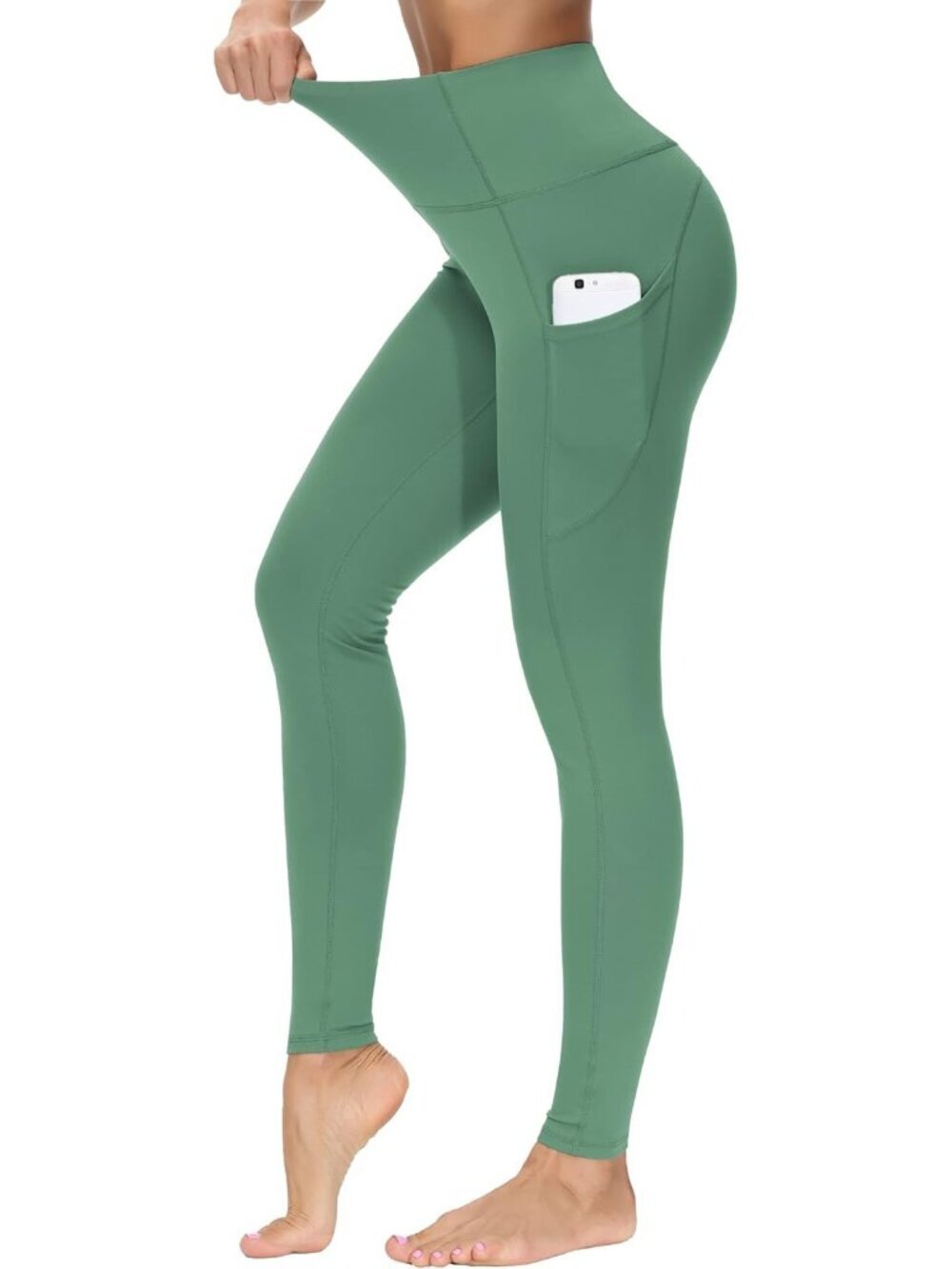 Women's Light Green Elastic Thick High Waist Tummy Control Workout Yoga Leggings